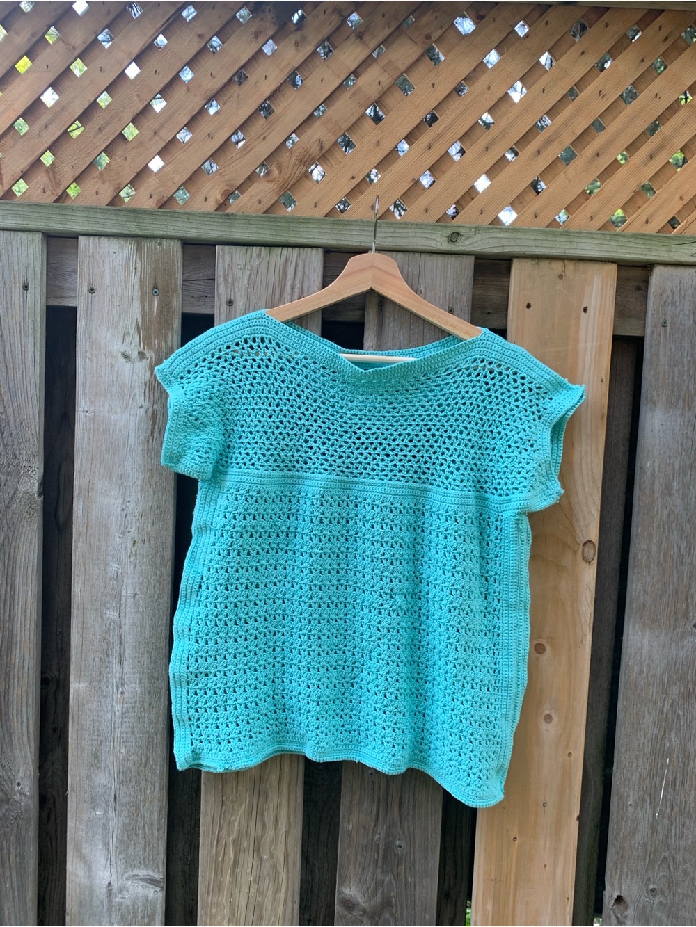 Lightweight Crochet Short-Sleeve Top in Aqua